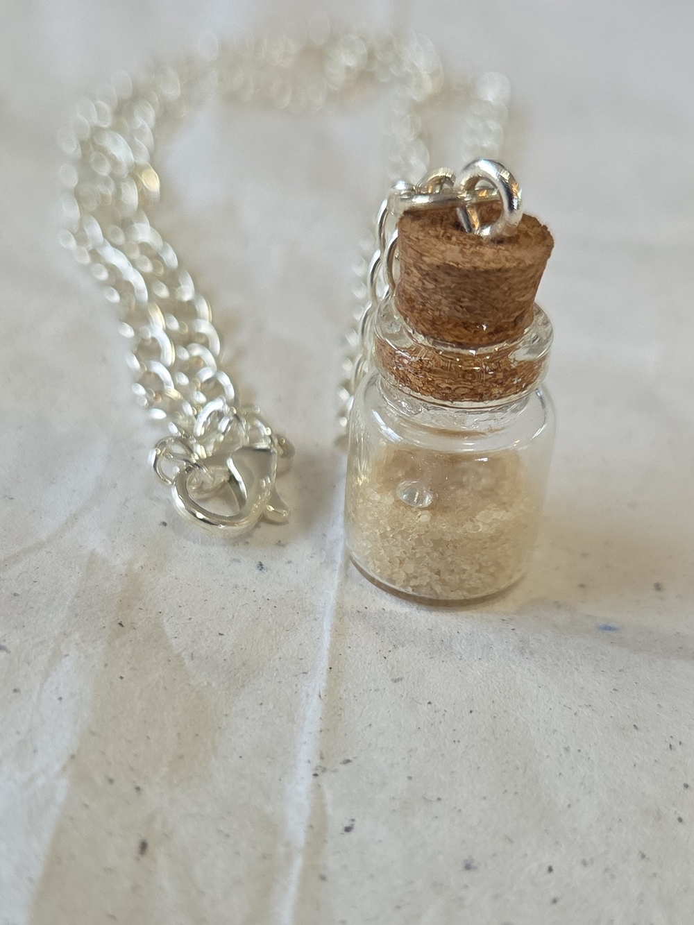 "Treasure In The Sand" 2.4mm Diamond & Sand Bottle Pendant Necklace Handmade